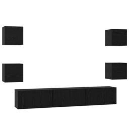 Berkfield Home TV Cabinet Wall-mounted Other with Storage with Door 7 pcs Black oak Medium 180 x 30 x 30 cm - thumbnail 2