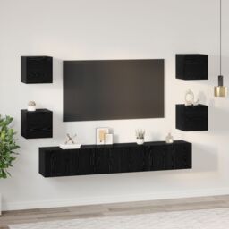 Berkfield Home TV Cabinet Wall-mounted Other with Storage with Door 7 pcs Black oak Medium 180 x 30 x 30 cm - thumbnail 4