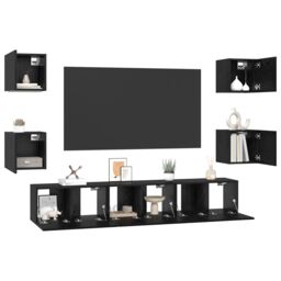 Berkfield Home TV Cabinet Wall-mounted Other with Storage with Door 7 pcs Black oak Medium 180 x 30 x 30 cm - thumbnail 3