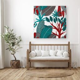Warren Reed - Designer Jungle Exotic Summer Tropical Leaves Canvas in Green - Size: w10 inch x h10 inch - thumbnail 3