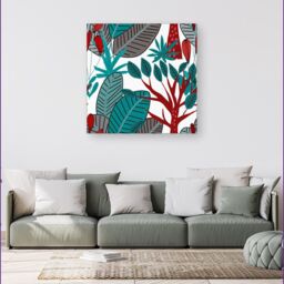 Warren Reed - Designer Jungle Exotic Summer Tropical Leaves Canvas in Green - Size: w10 inch x h10 inch - thumbnail 4