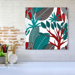 Warren Reed - Designer Jungle Exotic Summer Tropical Leaves Canvas in Green - Size: w10 inch x h10 inch - thumbnail 2