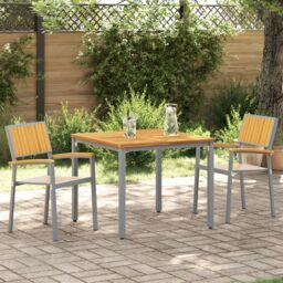 Berkfield Home Outdoor Chairs 2 pcs Stackable Grey Solid Wood Acacia & Metal in Beige