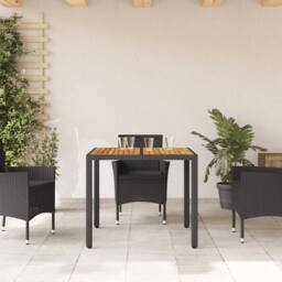 Berkfield Home Garden Table with Acacia Wood Top Black 90x90x75 cm Poly Rattan - Size: 90 x 90 x 75 cm - thumbnail 1