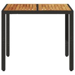 Berkfield Home Garden Table with Acacia Wood Top Black 90x90x75 cm Poly Rattan - Size: 90 x 90 x 75 cm - thumbnail 4