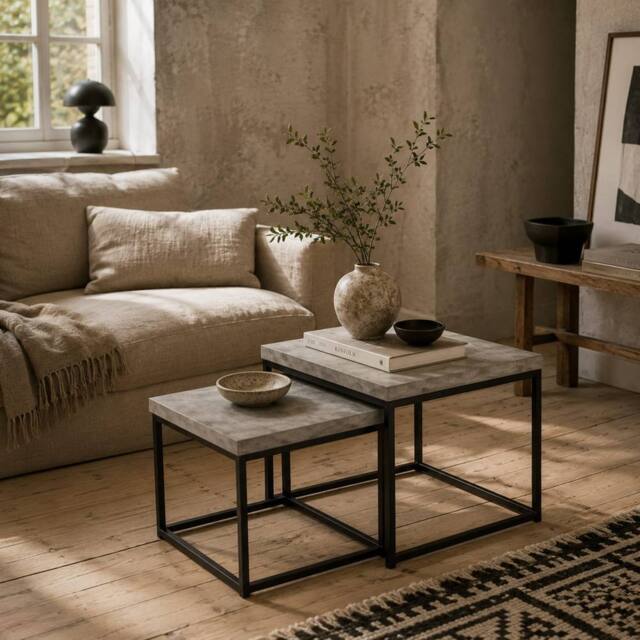 Wyld Haus Keco Set of 2 Grey Nesting Coffee Tables with 3.5cm Thick Tabletops - image 1