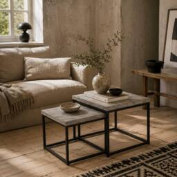 Wyld Haus Keco Set of 2 Grey Nesting Coffee Tables with 3.5cm Thick Tabletops - thumbnail 1