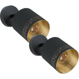 Loops 2 PACK Wall Light Colour Black Shade Black Outer Gold Inner Fabric Bulb E27 28W - thumbnail 1