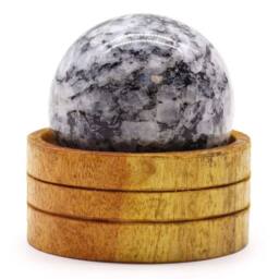 KDMD Indian Moonstone 50mm Gemstone Sphere with Stand for Meditation Decor in Grey - thumbnail 3