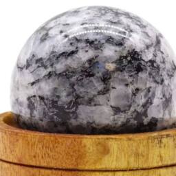 KDMD Indian Moonstone 50mm Gemstone Sphere with Stand for Meditation Decor in Grey - thumbnail 2