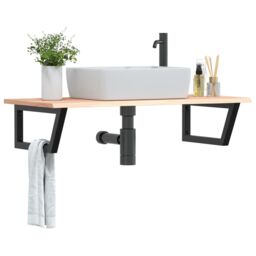 Berkfield Home Basin Shelf Wall Mounted Steel & Solid Wood Oak in Brown - thumbnail 1