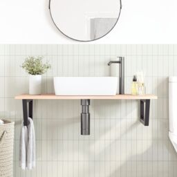 Berkfield Home Basin Shelf Wall Mounted Steel & Solid Wood Oak in Brown - thumbnail 3