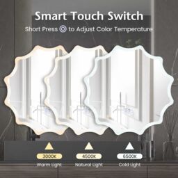 Costway 60cm Round Anti-fog 3-Color LED Lights Bathroom Mirror Waved Edge Wall Mirror in Silver - thumbnail 3