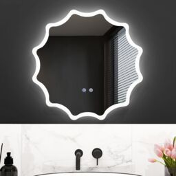 Costway 60cm Round Anti-fog 3-Color LED Lights Bathroom Mirror Waved Edge Wall Mirror in Silver - thumbnail 1