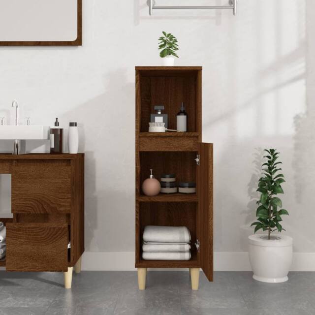 Berkfield Home Durable Bathroom Cabinet Brown Oak 30x30x100 cm Engineered Wood - Size: 30 x 30 x 100 cm