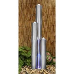 Primrose Stainless Steel Water Feature Tubes Outdoor Water Fountain with LEDs in Metallic Silver - thumbnail 4