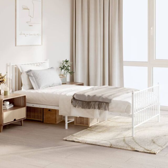 Berkfield Home Metal Bed Frame with Headboard & Footboard White 100x200 cm - image 1