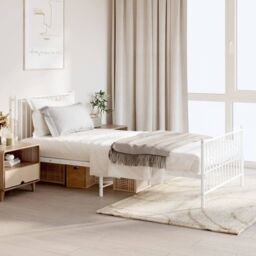 Berkfield Home Metal Bed Frame with Headboard & Footboard White 100x200 cm - thumbnail 1