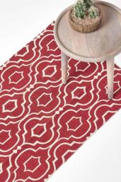 Homescapes Riga 100% Cotton Printed Patterned Hall Runner, 66 x 200 cm in Red - Size: 66 cm x 200 cm - thumbnail 1