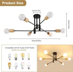 COMELY Industrial Ceiling Light, 6 Lights Vintage Sputnik Ceiling Light - thumbnail 6