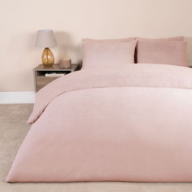 OHS Thermal Soft Teddy Fleece Duvet Cover Bedding Set in Dusty Pink - Size: Super King - image 1