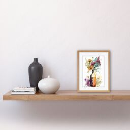 "Artery8 Wall Art Print Spring Wildflower Bouquet in a Glass Wine Bottle Artwork Framed 9X7 Inch in Beige - Size: W7"" x H9""" - thumbnail 2