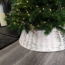 Samuel Alexander 40/58cm KD Willow Christmas Tree Skirt Wicker Rattan- Medium White Wash