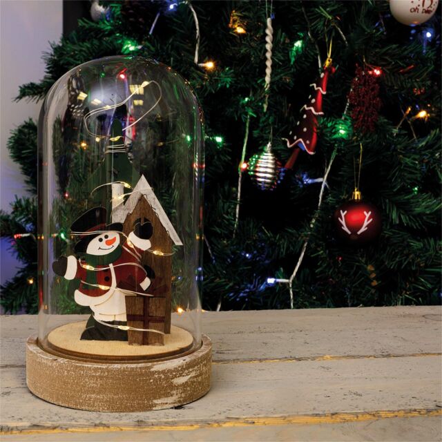 Netagon Christmas Battery Powered Light Up Cloche Christmas Scene Globe Ornament- Snowman in Red - image 1