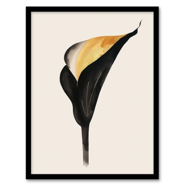 Artery8 Elegant Calla Lily Flower Bloom Black Gold Floral Framed Wall Art - Size: A4 - image 1