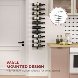 HOMCOM Wall Mount Wine Rack, Wall Wine Rack for 10 Wine Bottles, Black - thumbnail 6