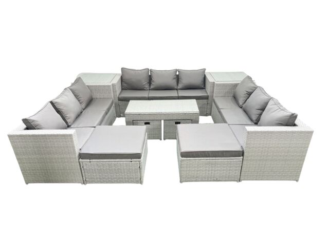 Fimous Outdoor Rattan Garden Furniture Set with Grey Cushions Luxury 13 Seater with Coffee Table & 2 Side Tables For Conservatory, Patio in Light Grey - image 1