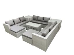 Fimous Outdoor Rattan Garden Furniture Set with Grey Cushions Luxury 13 Seater with Coffee Table & 2 Side Tables For Conservatory, Patio in Light Grey - thumbnail 2
