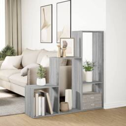 Berkfield Home Room Divider Bookcase 3-Tier Grey Sonoma 123x29x123 cm Engineered Wood - Size: 123 x 29 x 123 cm - thumbnail 4