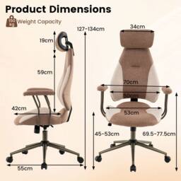 Costway Office Chair w/2D Adjustable Headrest Rocking& Backrest Computer Chair in Brown - thumbnail 2