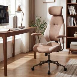 Costway Office Chair w/2D Adjustable Headrest Rocking& Backrest Computer Chair in Brown - thumbnail 4