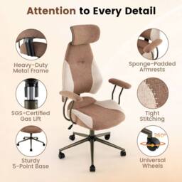 Costway Office Chair w/2D Adjustable Headrest Rocking& Backrest Computer Chair in Brown - thumbnail 8