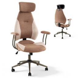 Costway Office Chair w/2D Adjustable Headrest Rocking& Backrest Computer Chair in Brown - thumbnail 3