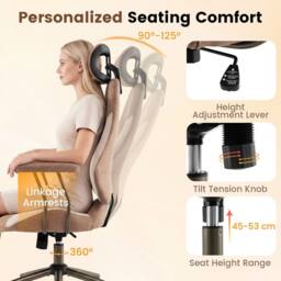 Costway Office Chair w/2D Adjustable Headrest Rocking& Backrest Computer Chair in Brown - thumbnail 6