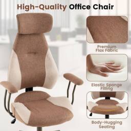Costway Office Chair w/2D Adjustable Headrest Rocking& Backrest Computer Chair in Brown - thumbnail 7