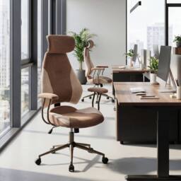 Costway Office Chair w/2D Adjustable Headrest Rocking& Backrest Computer Chair in Brown - thumbnail 1