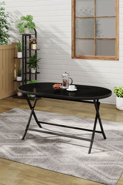 Living and Home Outdoor Folding Table with Umbrella Hole in Black - Size: Large - image 1