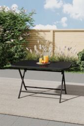 Living and Home Outdoor Folding Table with Umbrella Hole in Black - Size: Large - thumbnail 3