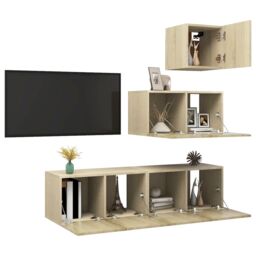 Berkfield Home 4 Piece TV Cabinet Set Sonoma Oak Engineered Wood in Brown - thumbnail 3