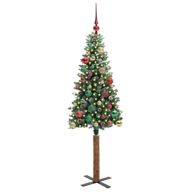 Berkfield Home Elegant Slim Christmas Tree with 150 LEDs Green & White 150 cm - image 1