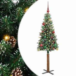Berkfield Home Elegant Slim Christmas Tree with 150 LEDs Green & White 150 cm - thumbnail 3