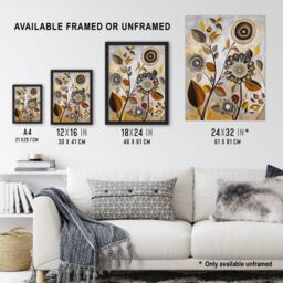 "Artery8 Autumn Folk Art Abstract Wildflowers Painting Framed Art Print in Brown - Size: W12"" x H16""" - thumbnail 3
