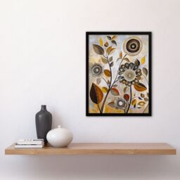 "Artery8 Autumn Folk Art Abstract Wildflowers Painting Framed Art Print in Brown - Size: W12"" x H16""" - thumbnail 4