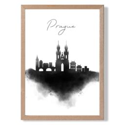 ARTZE Prague Watercolour Skyline City Framed Print SIZE: A4 with Oak Frame in Black - Size: A2 - thumbnail 1