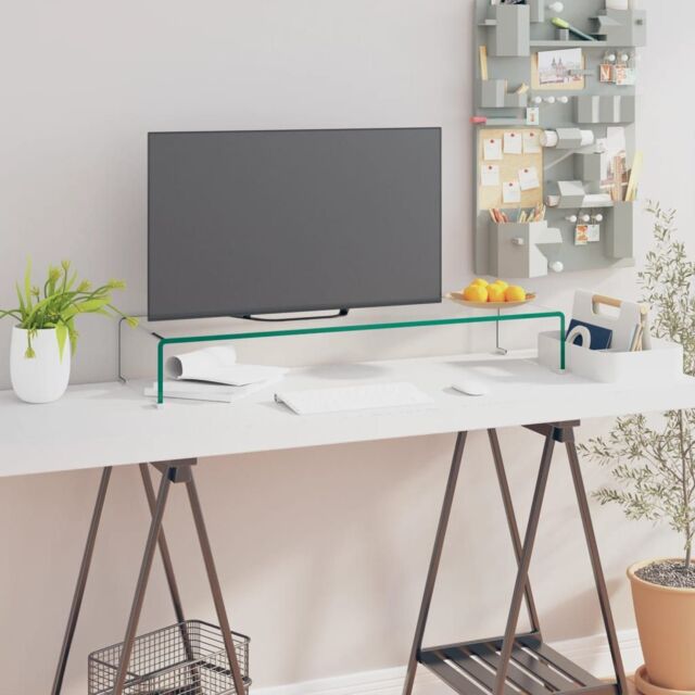 Berkfield Home TV Stand/Monitor Riser Glass Clear 90x30x13 cm - Size: 90 x 30 x 13 cm - image 1