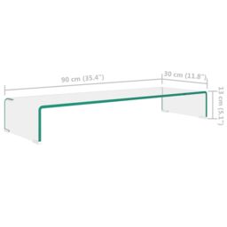 Berkfield Home TV Stand/Monitor Riser Glass Clear 90x30x13 cm - Size: 90 x 30 x 13 cm - thumbnail 6